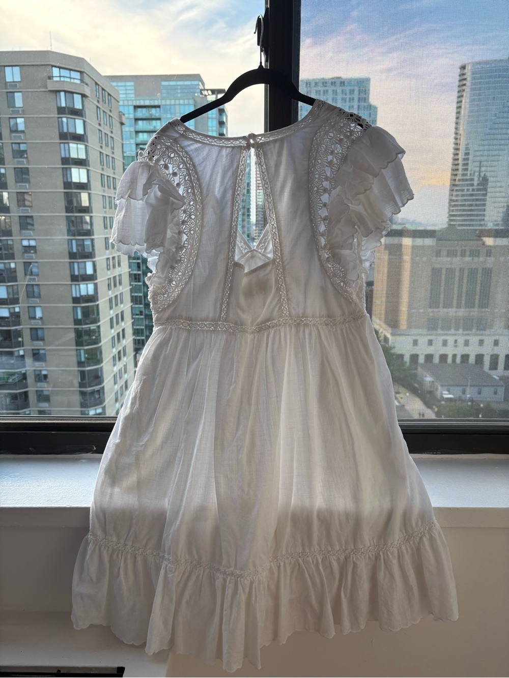 Anthropologie White Ruffled Babydoll Lace-Trim Mini Dress - Picture 2 of 2